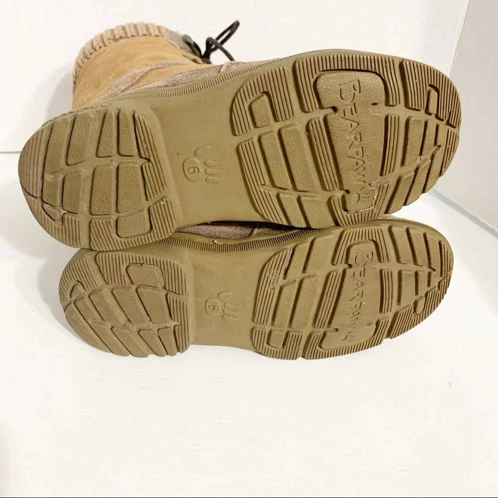 BEARPAW Serena Suede Boots Size 6 Lace-Up Wool Blend Lining, Knit Collar 1813W